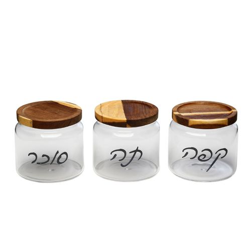סט מזון זכוכית עם מכסה עץ