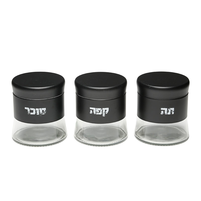 סט מזון זכוכית גוון שחור כיתוב בעברית