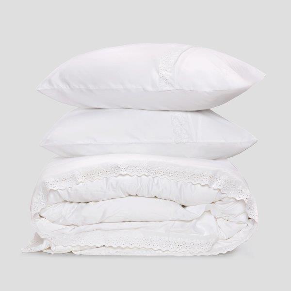 סט סאטן 300 עם תחרה – Luxury White