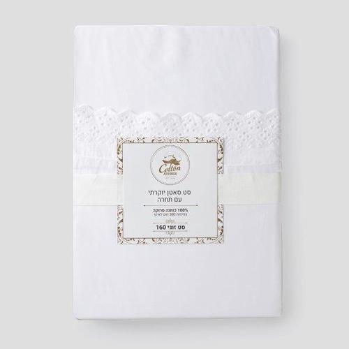 סט סאטן 300 עם תחרה – Luxury White