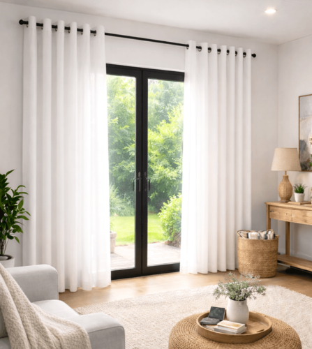 וילון בד הצללה אטום תפירת רינגים - לבן