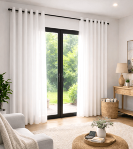 וילון בד הצללה אטום תפירת רינגים - לבן