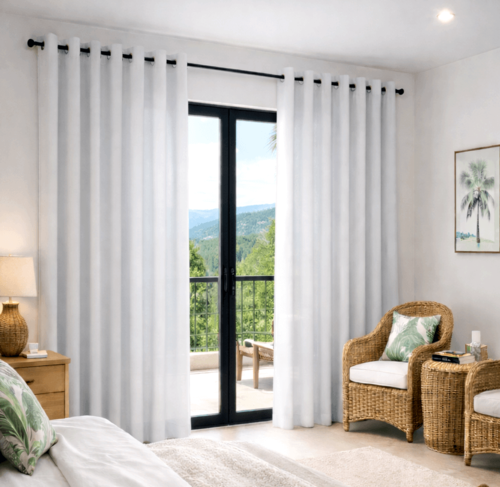 וילון בד הצללה אטום תפירת רינגים -  אופוויט אפור בהיר