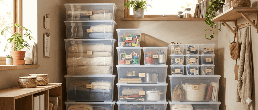 קופסאות אחסון שקופות במגוון גדלים