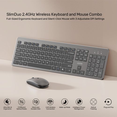 סט מקלדת ועכבר דק Unitek SlimDuo 2.4GHz T054AGY01