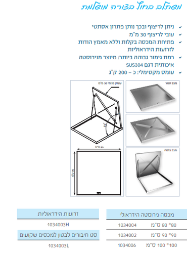 מכסה נירוסטה הידראולי שקוע 100*100 ס