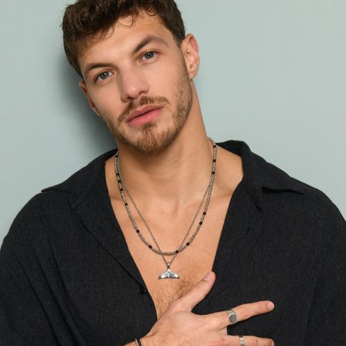 סט שרשראות לגבר – תליון סנפיר וכדורי סטיל 