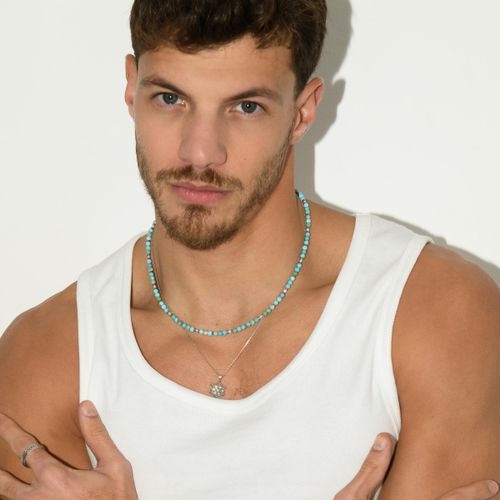 סט שרשראות לגבר – כסף טורקיז 