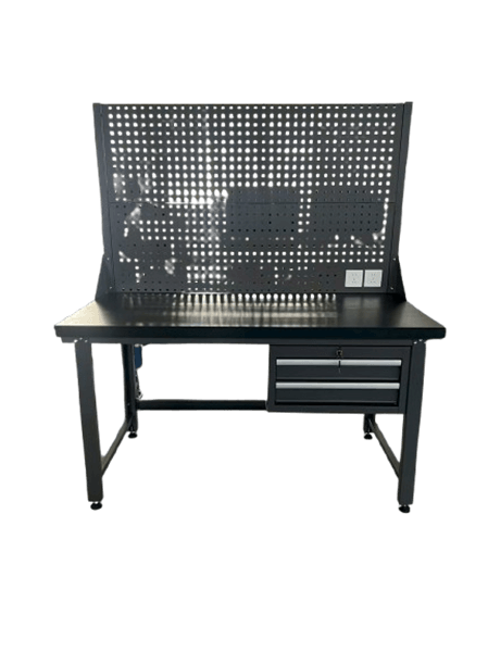 שולחן עבודה מקצועי הכולל לוח תליה מחורר ו-2 מגירות לאיחסון 