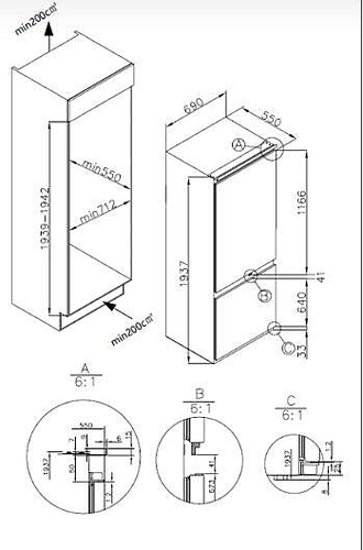 מקרר מקפיא תחתון אינטגרלי ג'נרל דגם GE71BINF  