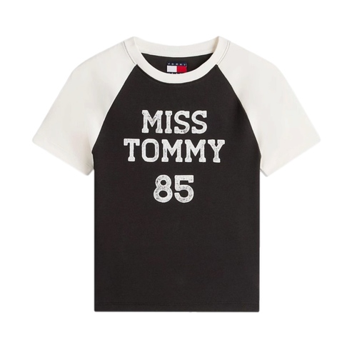 חולצה TOMMY JEANS מידות XS-XL לנשים בגוון שחור-לבן ראגלן