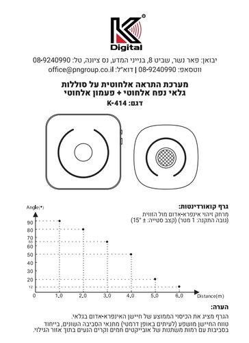 פעמון אלחוטי סוללות עם גלאי תנועה 414| פעמון אלחוטי עם חיישן תנועה גלאי K-414  | פעמון חיישן תנועה 80 מטר טווח קליטה בשטח פתוח