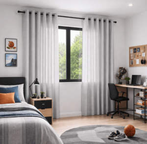 וילון בד תפירת רינגים דגם קורונה - אפור