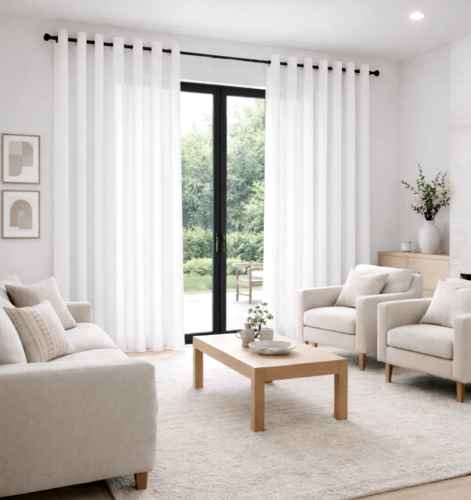 וילון בד תפירת רינגים דגם קורונה - לבן