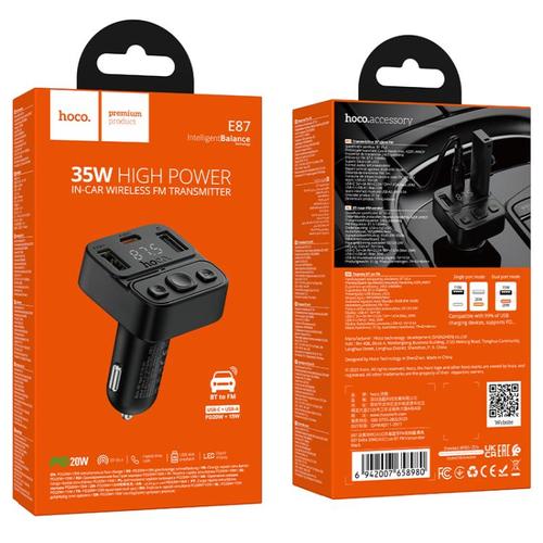 משדר FM לרכב HOCO E87 Delta 35W USB-A ו-USB-C 