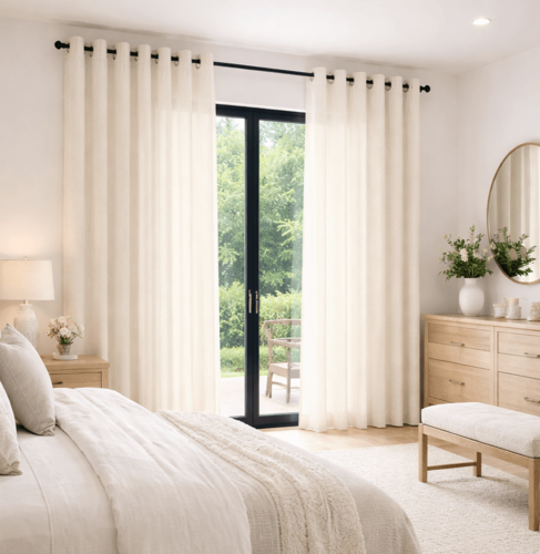 וילון בד תפירת רינגים דגם קורונה - קרם