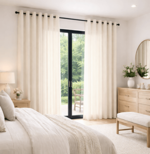 וילון בד תפירת רינגים דגם קורונה - קרם