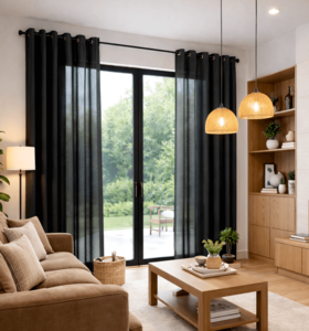 וילון בד תפירת רינגים דגם קורונה - שחור