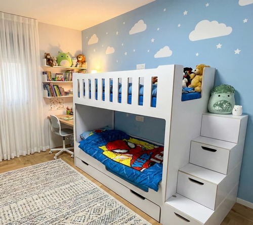 מיטת קומותיים דגם מאיה עם מדרגות עליה למיטה