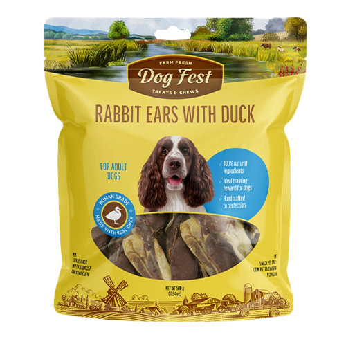 דוג פסט חטיף אוזני ארנב וברווז לכלב 500 גרם | Dog Fest Rabbit Ears with Duck 500g