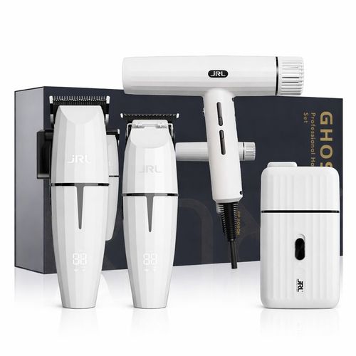 סט מכונות מקצועי למספרות JRL Ghost White – מכונות תספורת + פן + מכונת גילוח 
