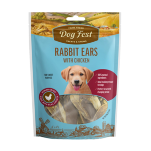דוג פסט חטיף אוזני ארנב וברווז לגורים 90 גרם | Dog Fest Rabbit Ears with Duck for Puppies 90g