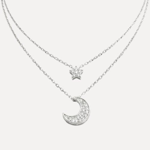 שרשרת ירח וכוכב כפולה משובצת