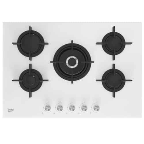 כיריים גז 5 להבות Beko בקו HILW75222SW זכוכית לבנה 75 ס