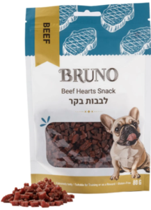 חטיף לכלבים ברונו לבבות בקר 80 גרם - BRUNU 