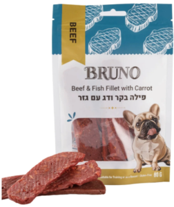 חטיף לכלבים ברונו פילה בקר ודג עם גזר 80 גרם - BRUNU 
