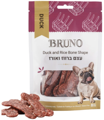 חטיף לכלבים ברונו עצם ברווז ואורז 80 גרם - 