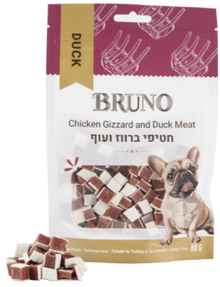 חטיף לכלבים ברונו חטיפי ברווז ועוף 80 גרם - 