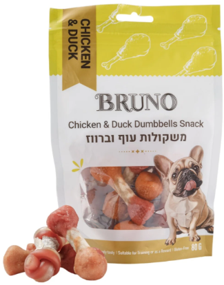 חטיף לכלבים ברונו משקולות עוף וברווז 80 גרם - 