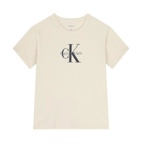 חולצה CALVIN KLEIN מידות 4-16 לילדים בגוון שמנת עם מונוגרם