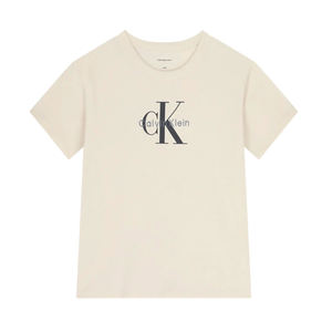 חולצה CALVIN KLEIN מידות 4-16 לילדים בגוון שמנת עם מונוגרם