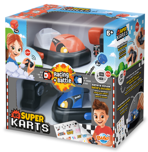 זוג מכוניות מתנגשות על שלט Super Karts – מרוץ ואקשן ללא הפסקה