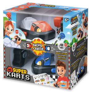 זוג מכוניות מתנגשות על שלט Super Karts – מרוץ ואקשן ללא הפסקה