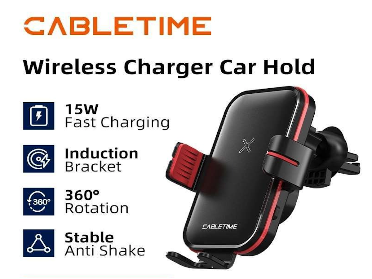 מעמד טלפוני לרכב ומטען אלחוטי CABLETIME 15W