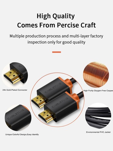 כבל מוזהב באורך 5 מטר CableTime 4K60Hz 28AWAG High Speed HDMI 5M Cable CT-AV540-HE2GN-5