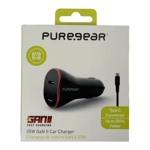 מטען רכב מהיר 35W GaN II עם יציאת USB-C וכבל USB-C מבית PureGear