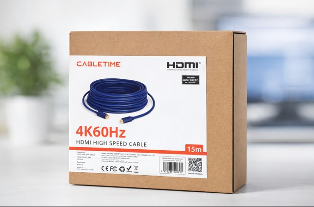 כבל HDMI זכר לחיבור HDMI זכר באורך 15 מטר CABLETIME כחול
