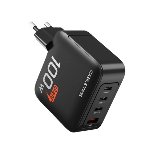 ראש מטען לקיר Cabletime 100W GaN 4-in-1 (3xUSB-C/USB) PD Fast Charger CT-GAN100-PB ( )