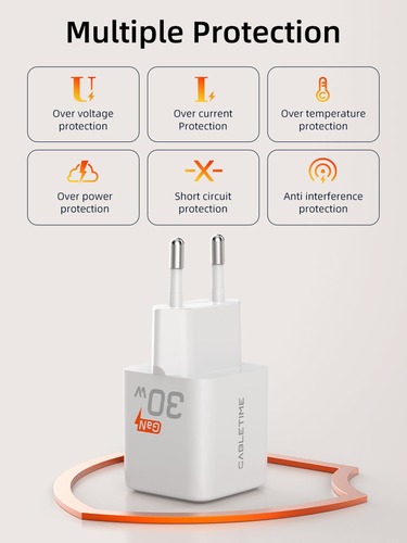 ראש מטען לקיר Cabletime 30W GaN USB-C PD Charger CT-GAN30-PW