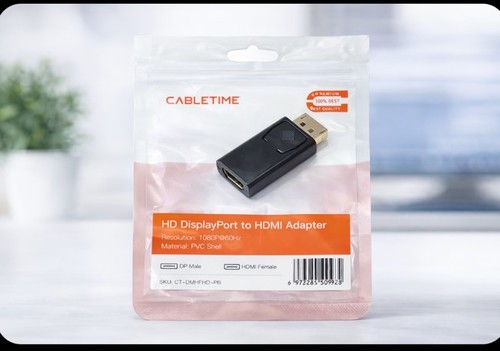 מתאם CABLETIME 4K@60Hz DP ל-HDMI, ממיר DisplayPort זכר ל-HDMI נקבה 