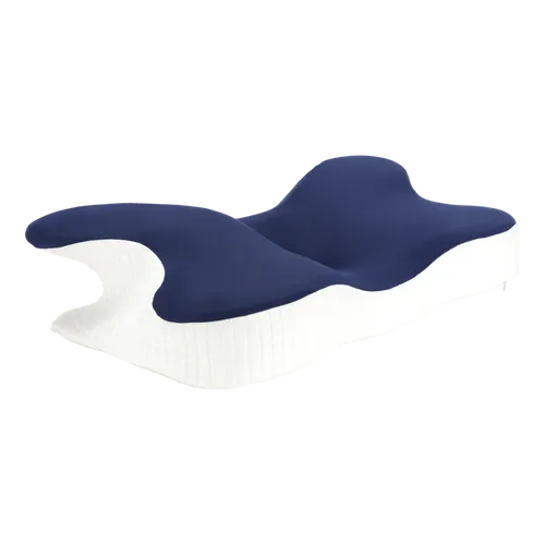 כרית שינה ארגונומית לצוואר כחול ולבן דגם RLC06-1 מבית LUMI כרית שקע ראש אורטופדית אנטומית לבית ולנסיעות