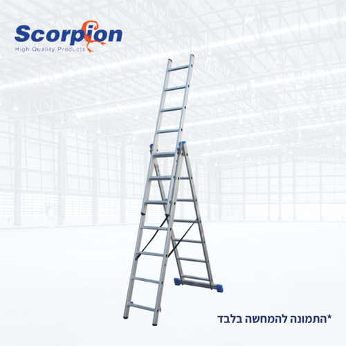 סולם אלומיניום משולב TIANGIN JINMAO דגם CE 3x8 - סולם 3 חלקים עם 8 שלבים בכל חלק, מתאים לשימוש כהארכה, מצב A ומדרגות לעבודות בגובה