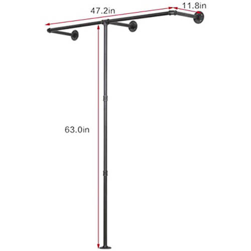 מתלה בגדים לקיר מברזל שחור עם עיגון לרצפה 120×160 ס
