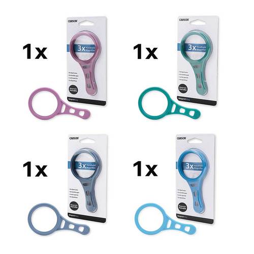 זכוכית מגדלת מגנטית 6X + 3X- סט של 4 יחידות זכוכיות מגדלת צבעוניות DX-50AS - CARSON