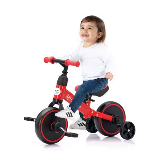 אופני איזון ורכיבה 3 ב-1 לילדים עם גלגלי עזר ופדלים ניתנים לניתוק - אדום