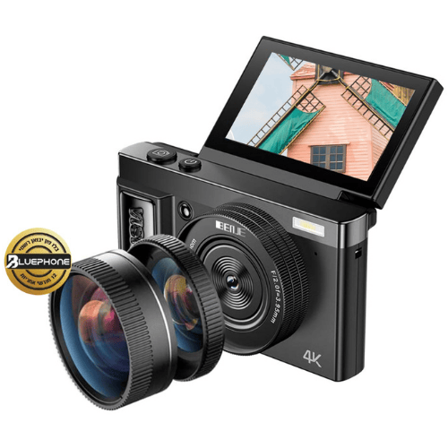 מצלמה קומפקטית בעברית עם מסך מתכוונן Flash Pro Max - שחור 